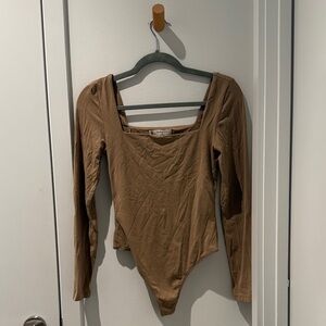 Babaton Beige Long Sleeve Bodysuit